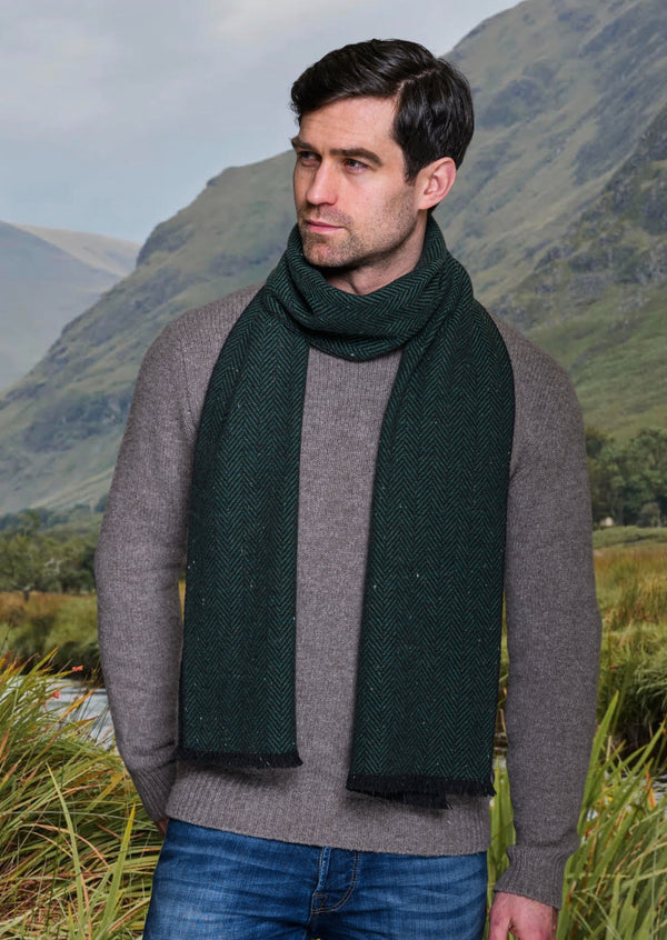 Mucros Soft Green Herringbone Donegal Scarf