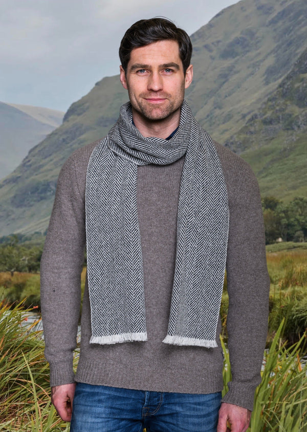 Mucros Grey Herringbone Donegal Scarf