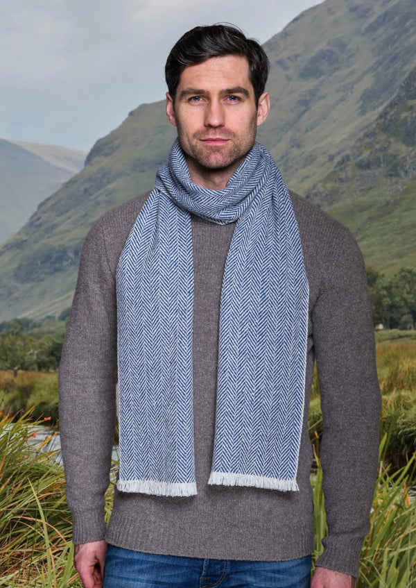 Mucros Blue Herringbone Donegal Scarf