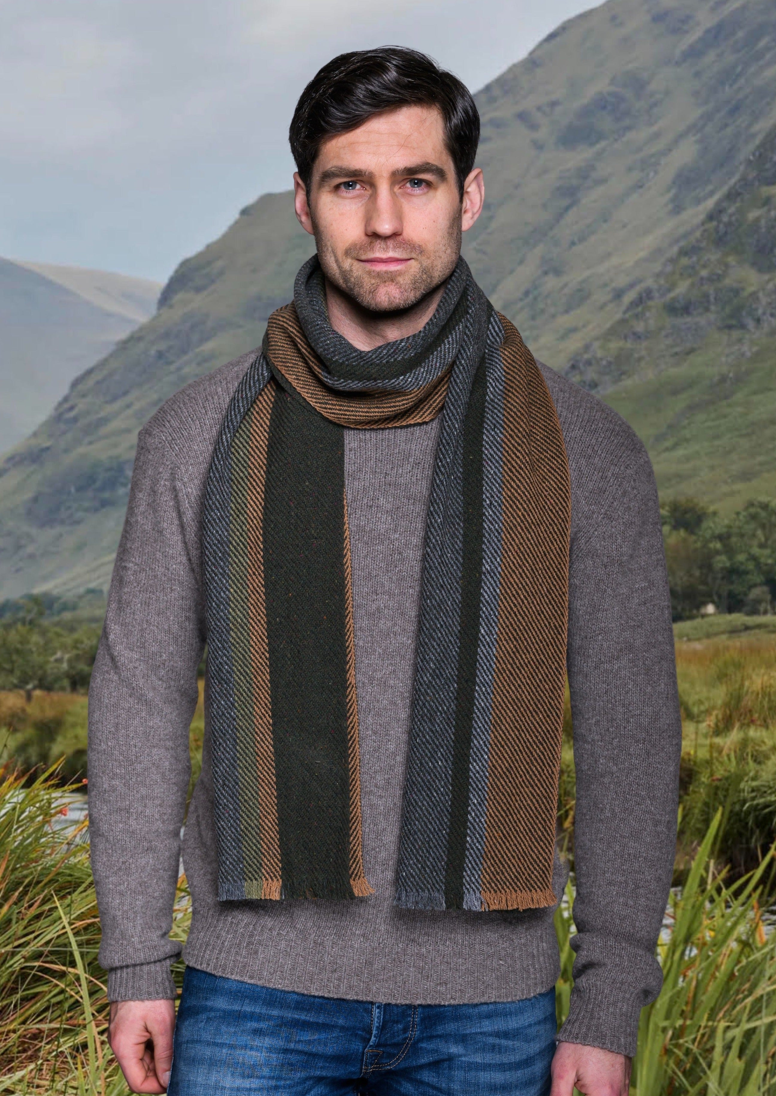 Mucros Stripe Herringbone Donegal Scarf