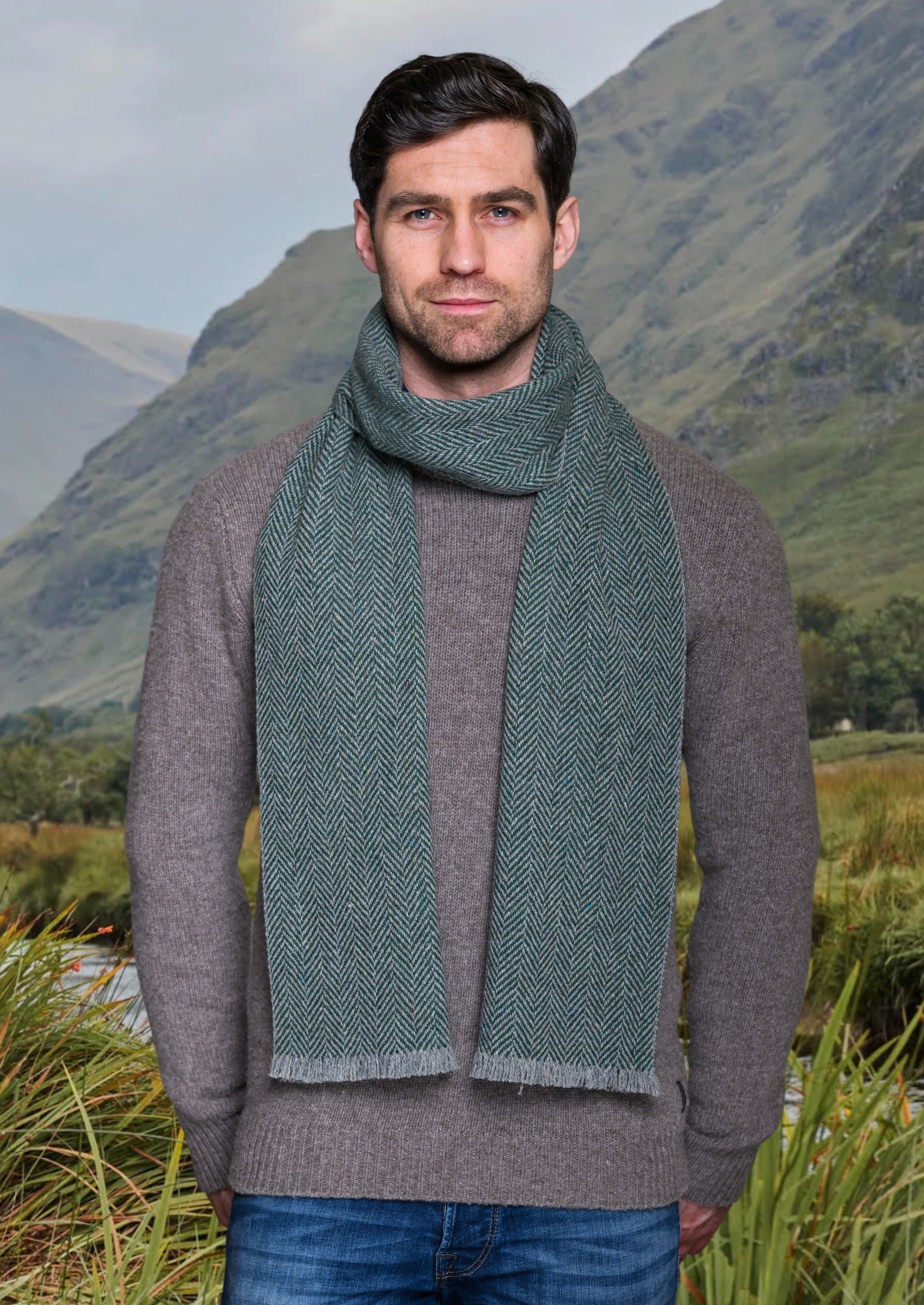 Mucros Green Herringbone Donegal Scarf