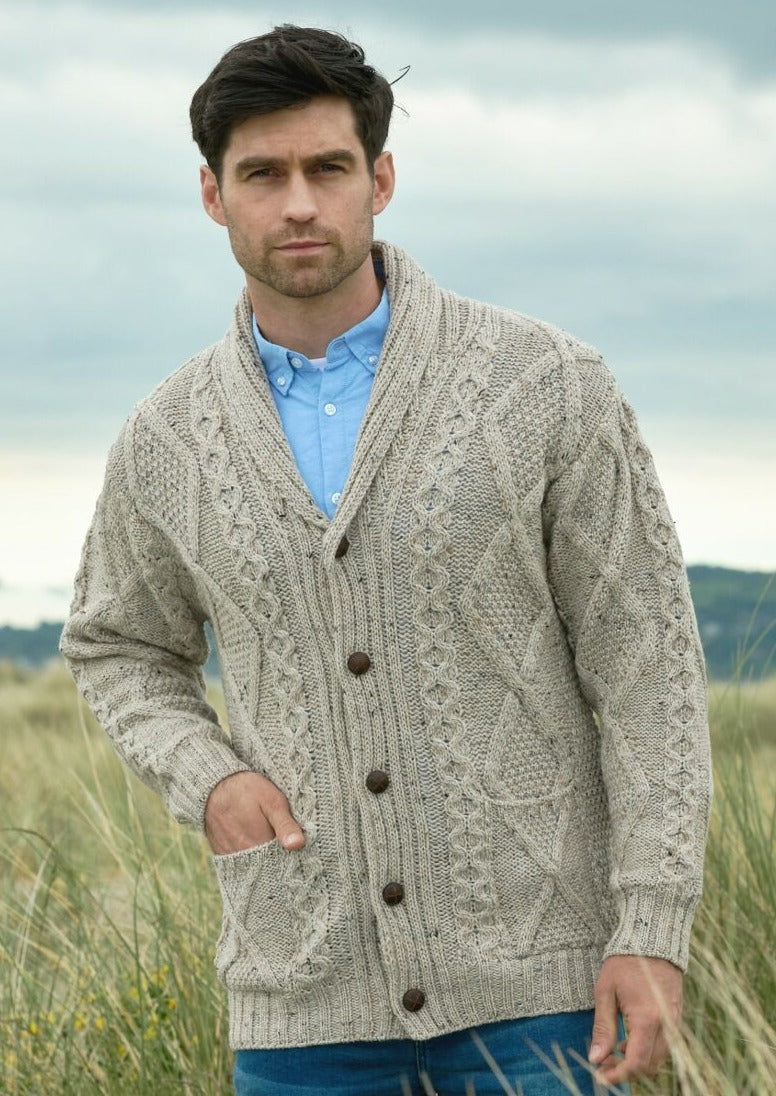 Aran Pattern Oatmeal Button Cardigan