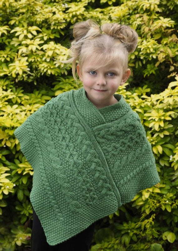 Kid's Aran Poncho | Marl Green