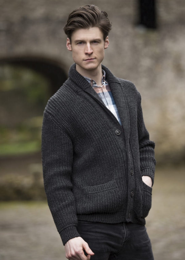 Aran Crafts Ribbed Charcoal Cardigan