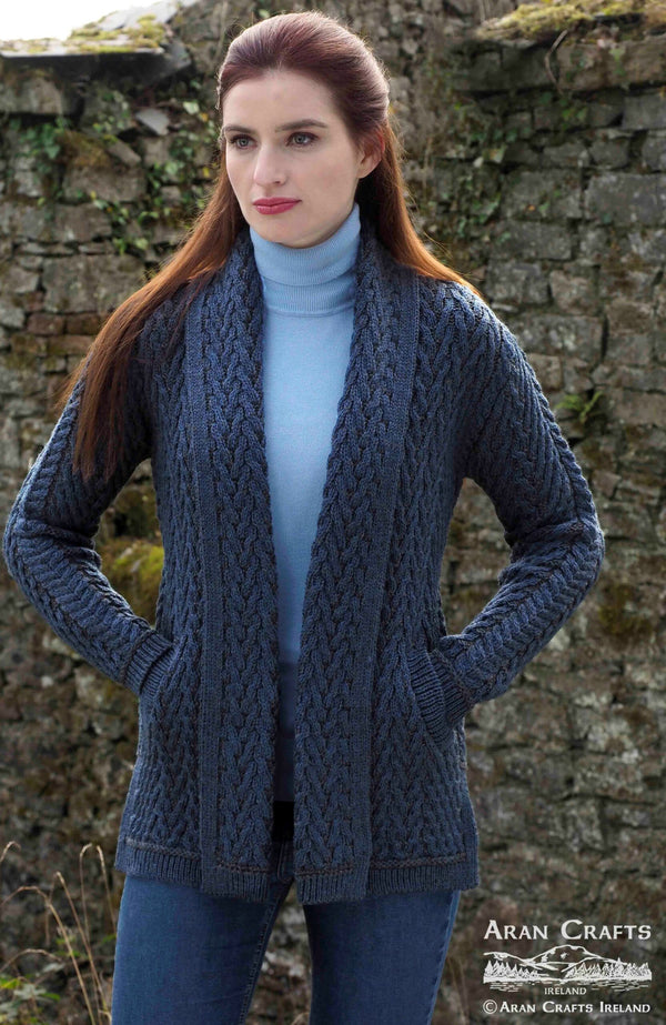 Aran Crafts Herringbone Edge to Edge Cardigan | Mallard