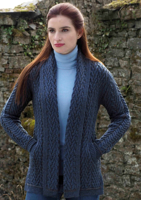 Aran Crafts Herringbone Edge to Edge Cardigan | Mallard