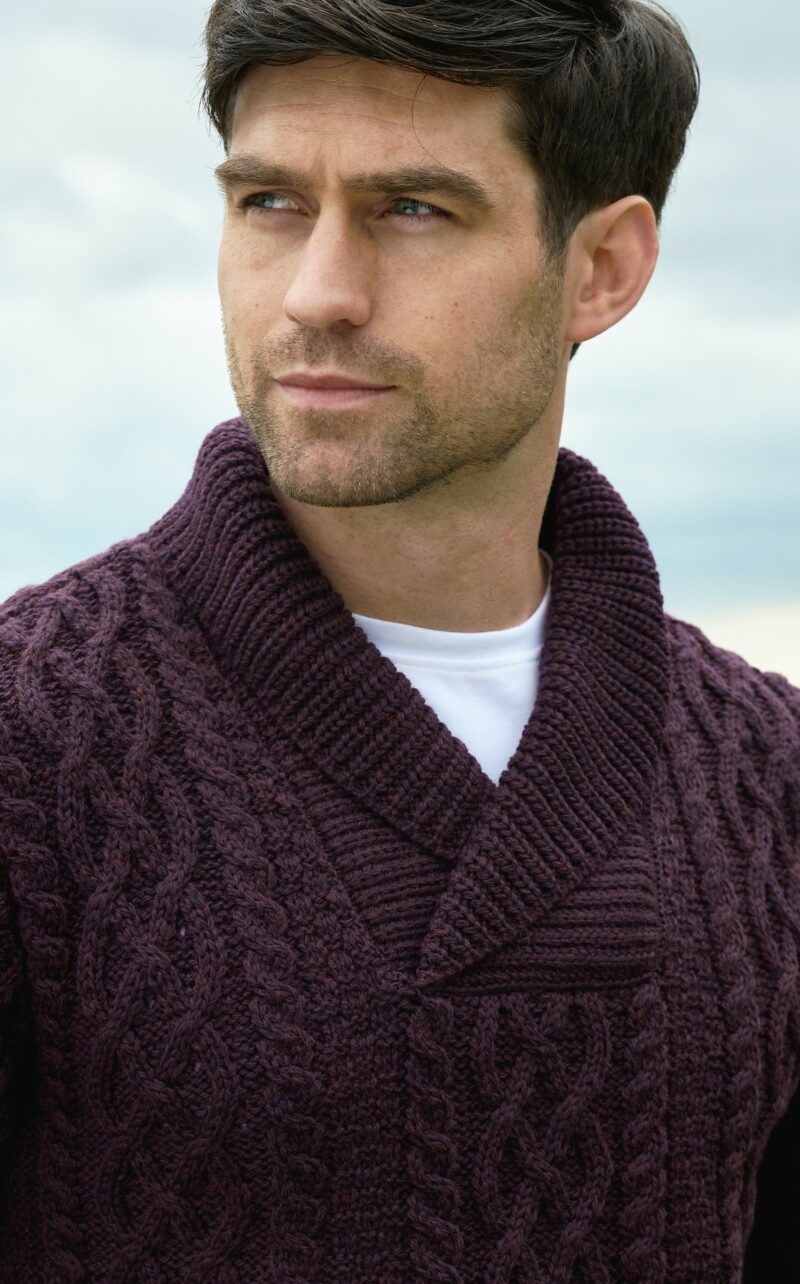 Aran Crafts Damson Shawl Collar Sweater