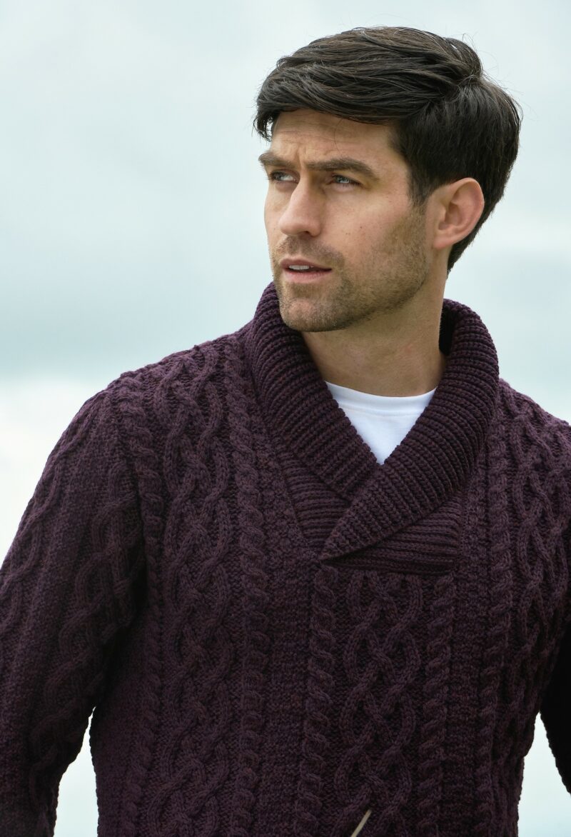 Aran Crafts Damson Shawl Collar Sweater