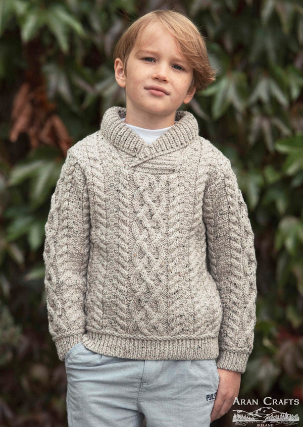 Kid's Shawl Neck Aran Sweater | Oatmeal