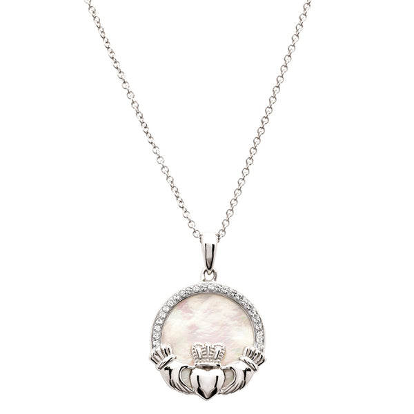 Sterling Silver Mother of Pearl Claddagh Necklace