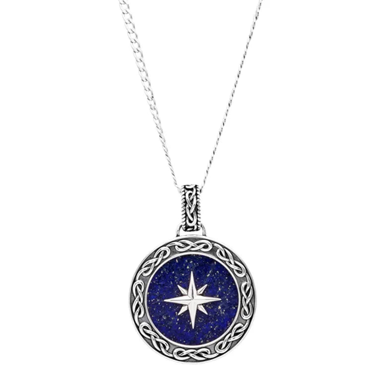 Sterling Silver Men’s Celtic Lapis North Star Necklace