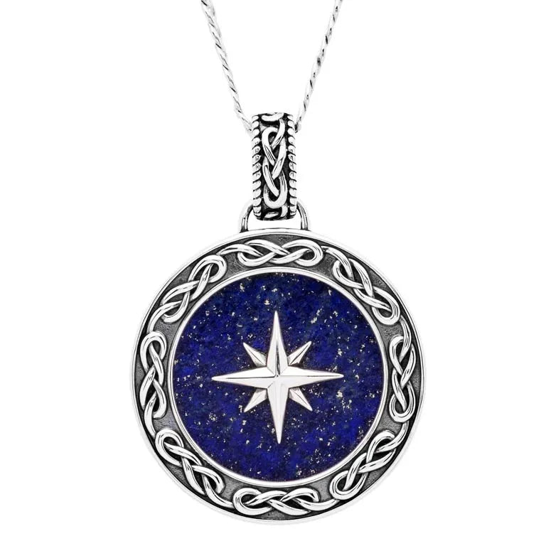 Sterling Silver Men’s Celtic Lapis North Star Necklace