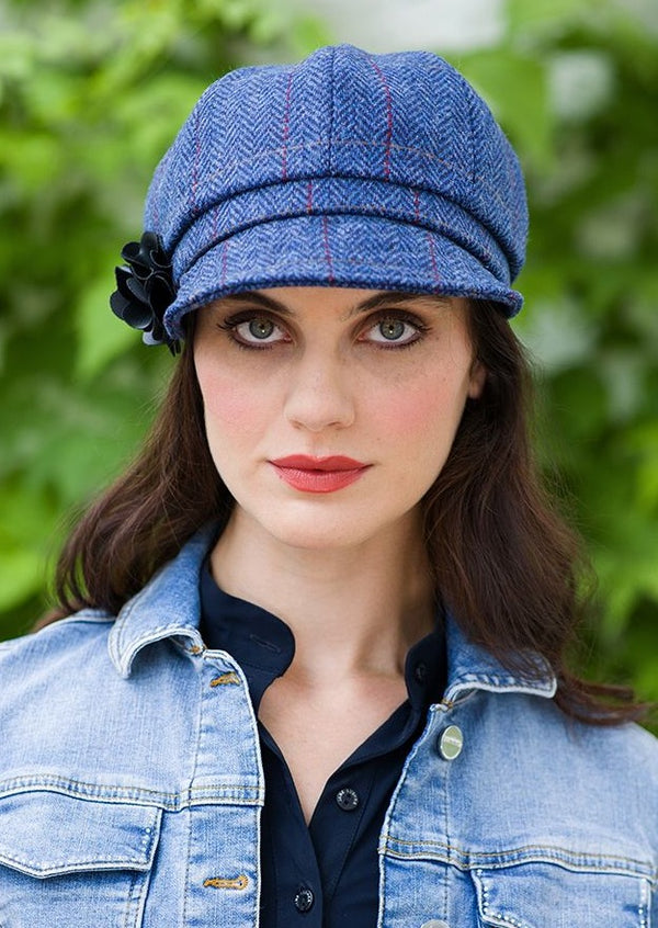 Mucros Blue Herringbone Newsboy Cap