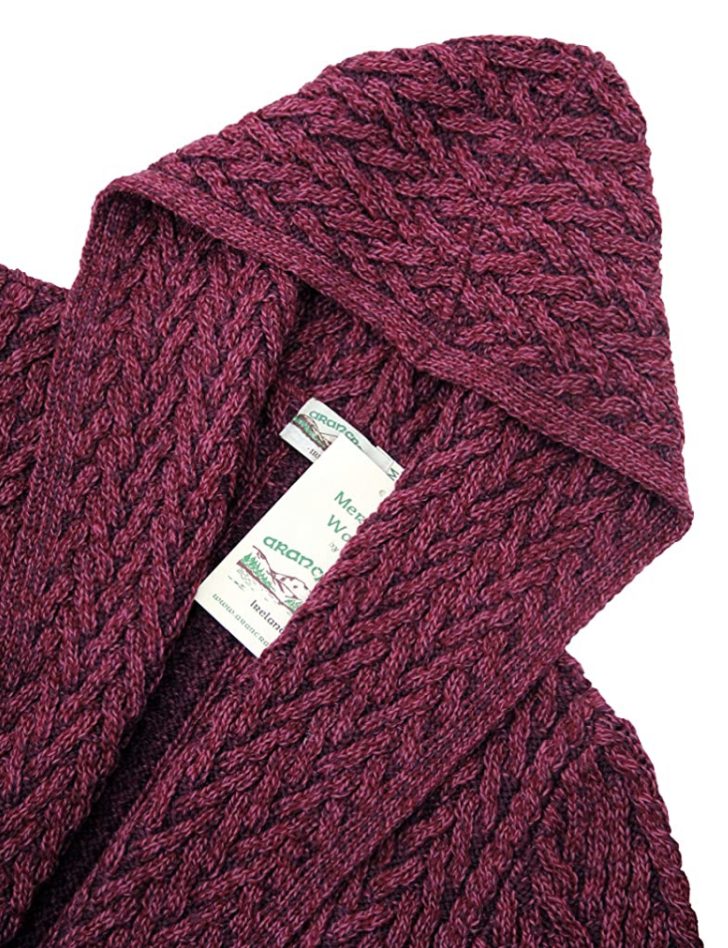 Shawl Hooded Aran Cardigan | Purple