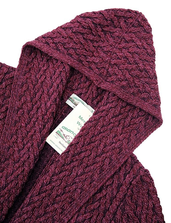 Shawl Hooded Aran Cardigan | Purple