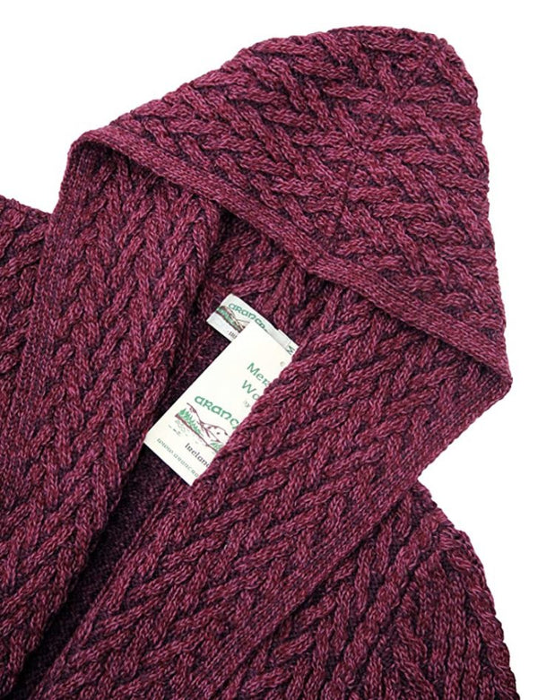 Shawl Hooded Aran Cardigan - Purple