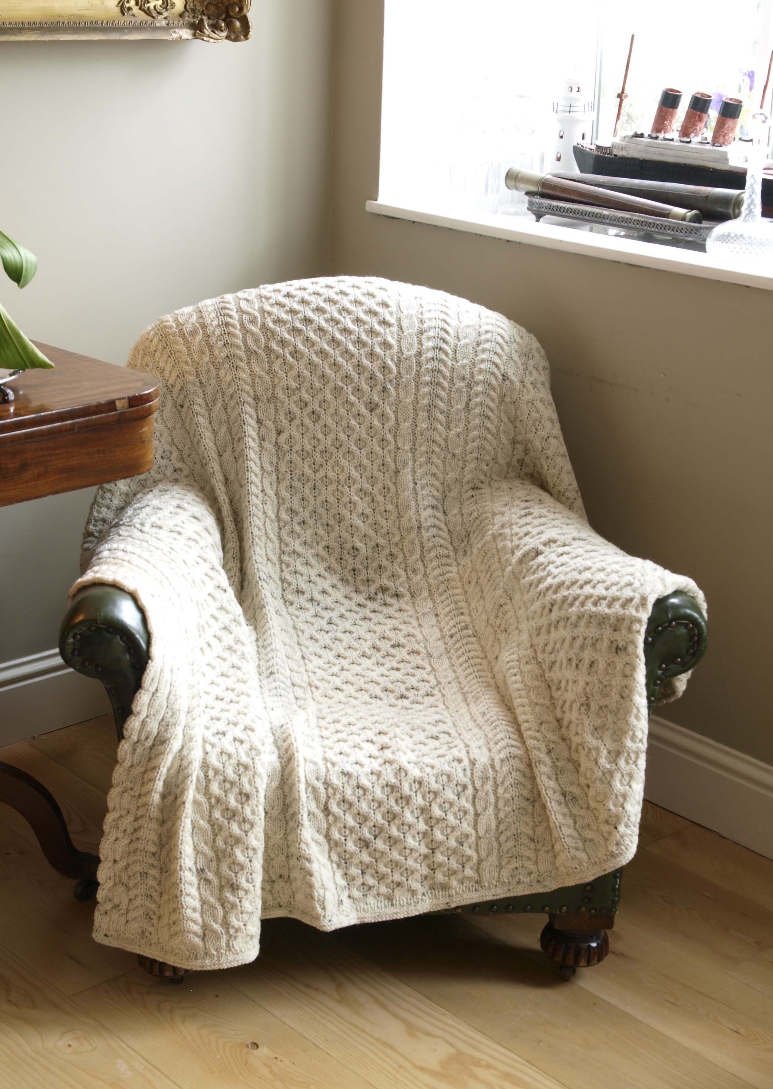 Aran Crafts Oatmeal Honeycomb Wool Throw