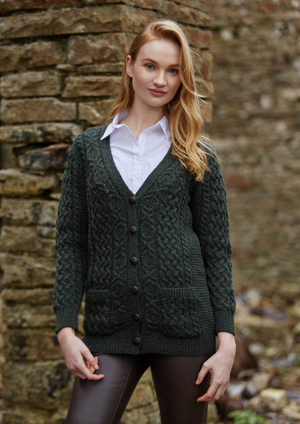 Aran Crafts Adare Boyfriend Cardigan | Green