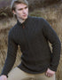 Men's Aran Half Zip Sweater - Charcoal | 100% Merino Wool | Aran Crafts