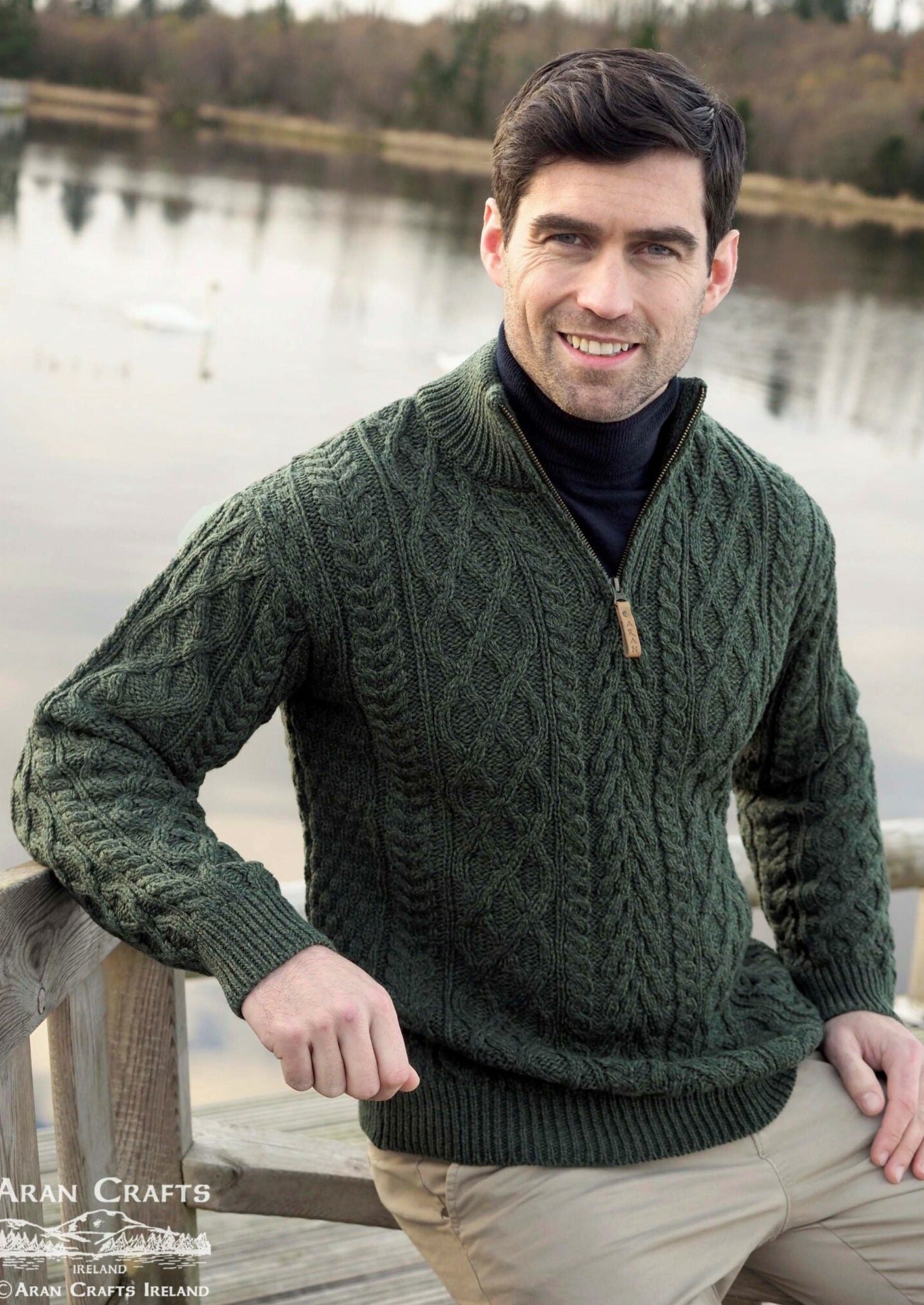 Aran Crafts Men's Half Zip Sweater | Green