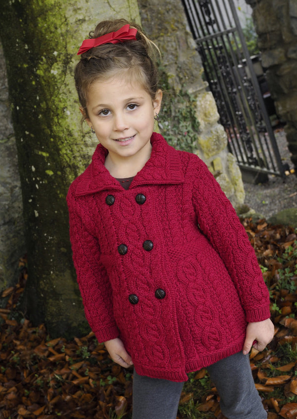 Girls Aran Red Double Breasted Coat