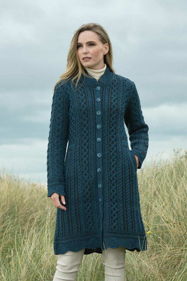 Leitrim Long Button Aran Mallard Coat