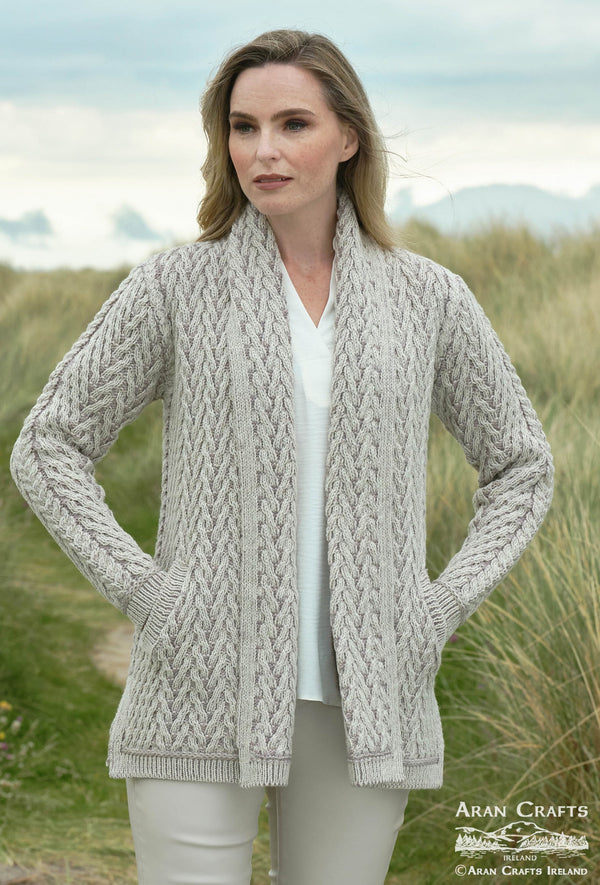 Aran Crafts Herringbone Edge to Edge Cardigan | Stone Mix