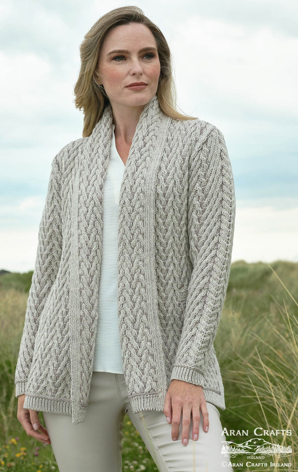 Aran Crafts Herringbone Edge to Edge Cardigan | Stone Mix