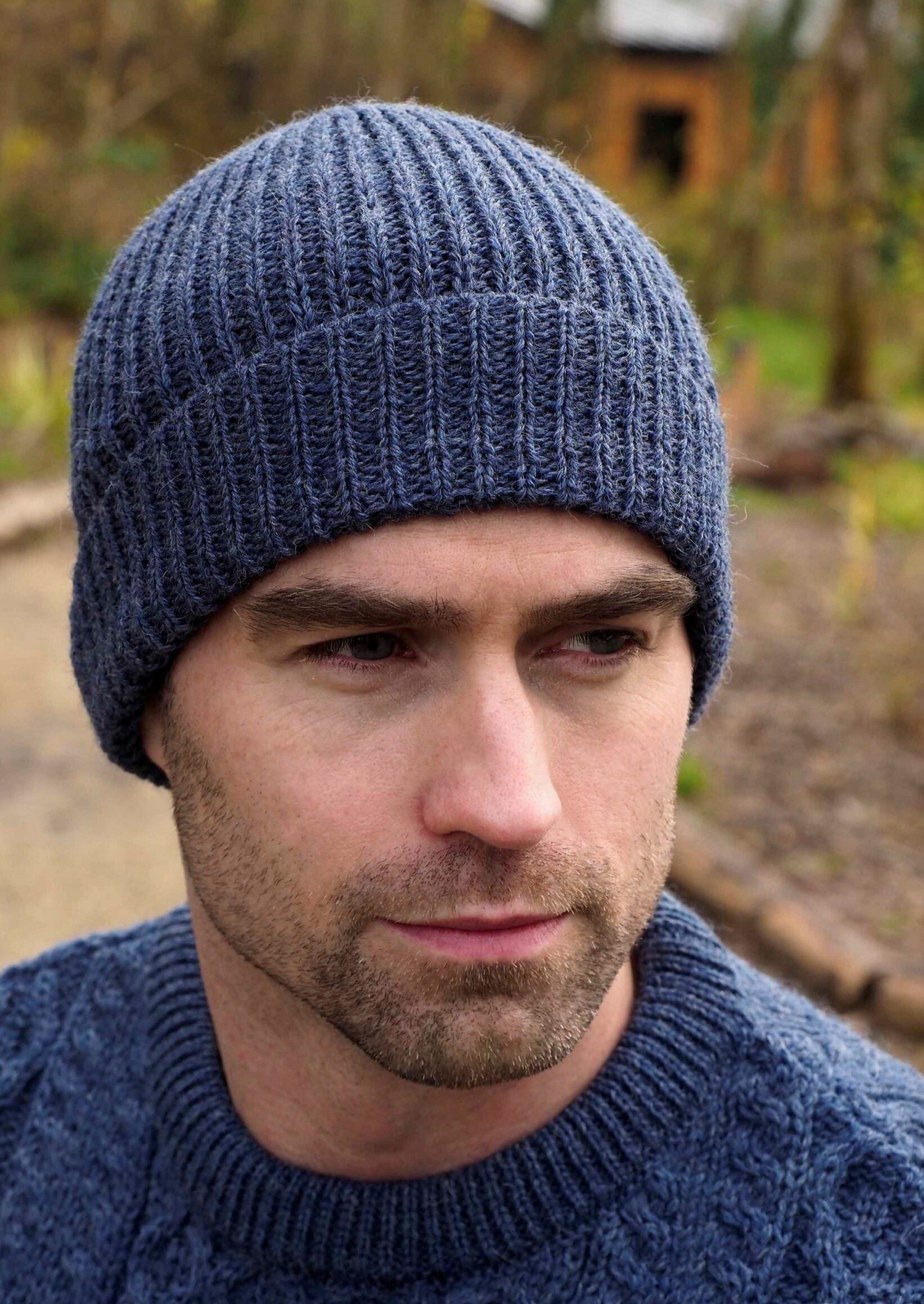 Denim Mix Ribbed Beanie Hat