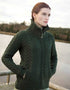 Aran Crafts Double Collar Trinity Cardigan | Army Green Merino Wool