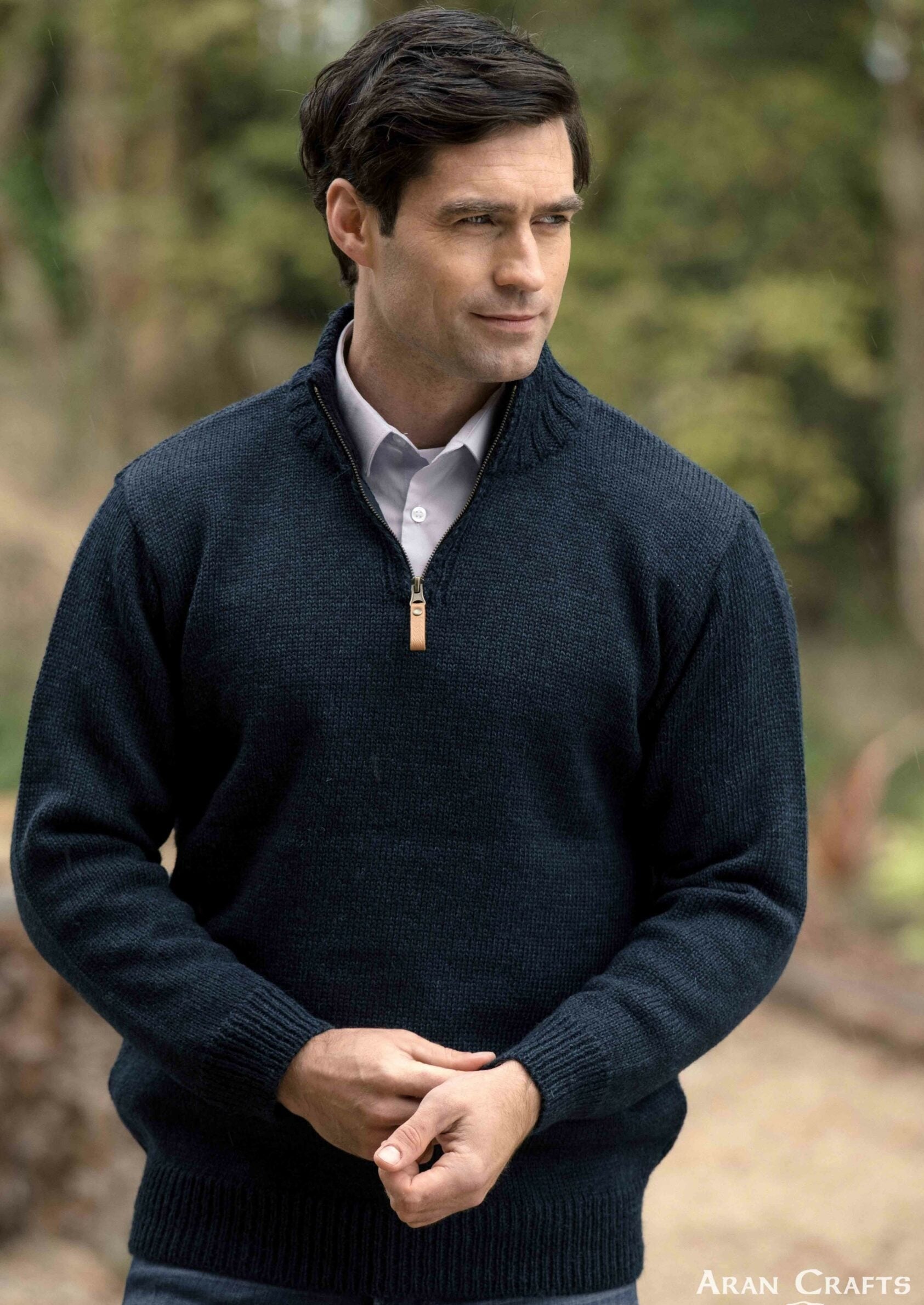 Aran Crafts Wool Half Zip Sweater | Blackwatch