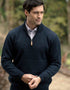 Aran Wool Half Zip Sweater | Navy Green Mix