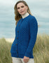 Aran Crafts Women's Lumber Cardigan | Blue Marl Merino Wool