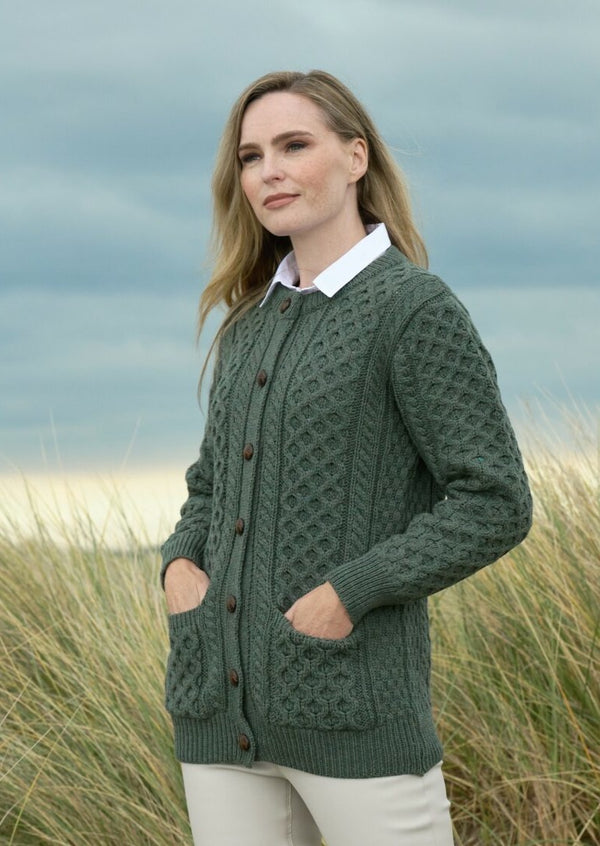 Aran Crafts Lumber Cardigan | Green