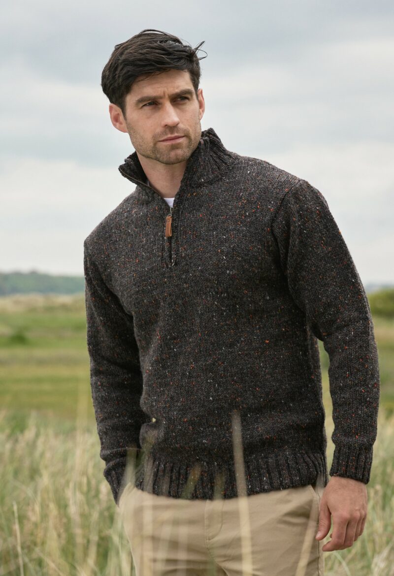 Donegal Wool Mens Half Zip Sweater