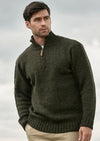 Donegal Wool Mens Half Zip Green Sweater