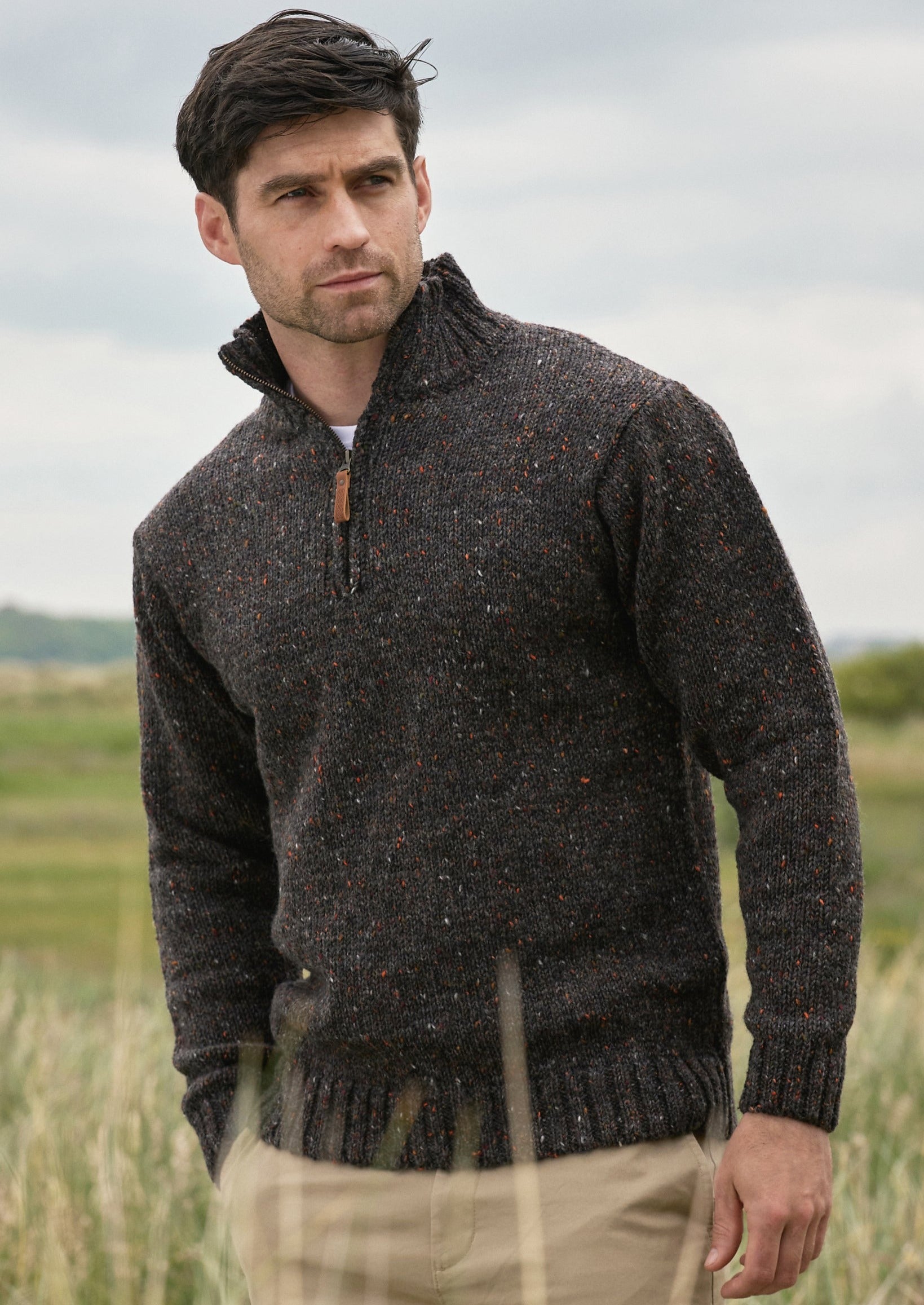 Donegal Wool Mens Half Zip Sweater | Graphite