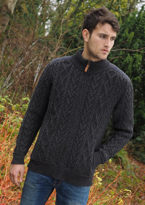 Aran Crafts Full Zip Sweater - Charcoal