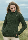 Aran Crafts Ladies Green Side Zip Cardigan