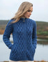 Aran Crafts Yeats Plated Zip Cardigan | Blue