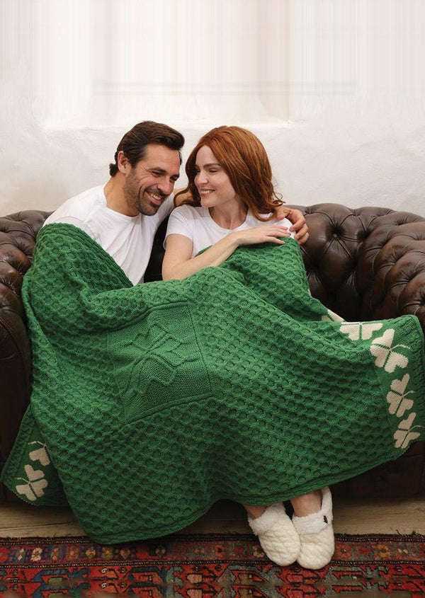 Aran Irish Green Shamrock Blanket