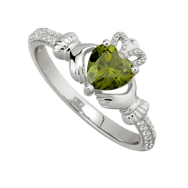 Solvar August Peridot Claddagh Birthstone Ring