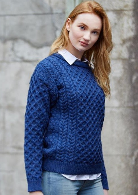 Aran Blue Kildare Merino Unisex Crew Neck Sweater