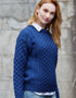 Unisex Aran Crew Neck Merino Wool Sweater | Blue | Traditional Irish Knitwear