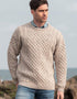 Aran Merino Wool Crew Neck Sweater - Traditional Irish Fisherman Knit | Oatmeal