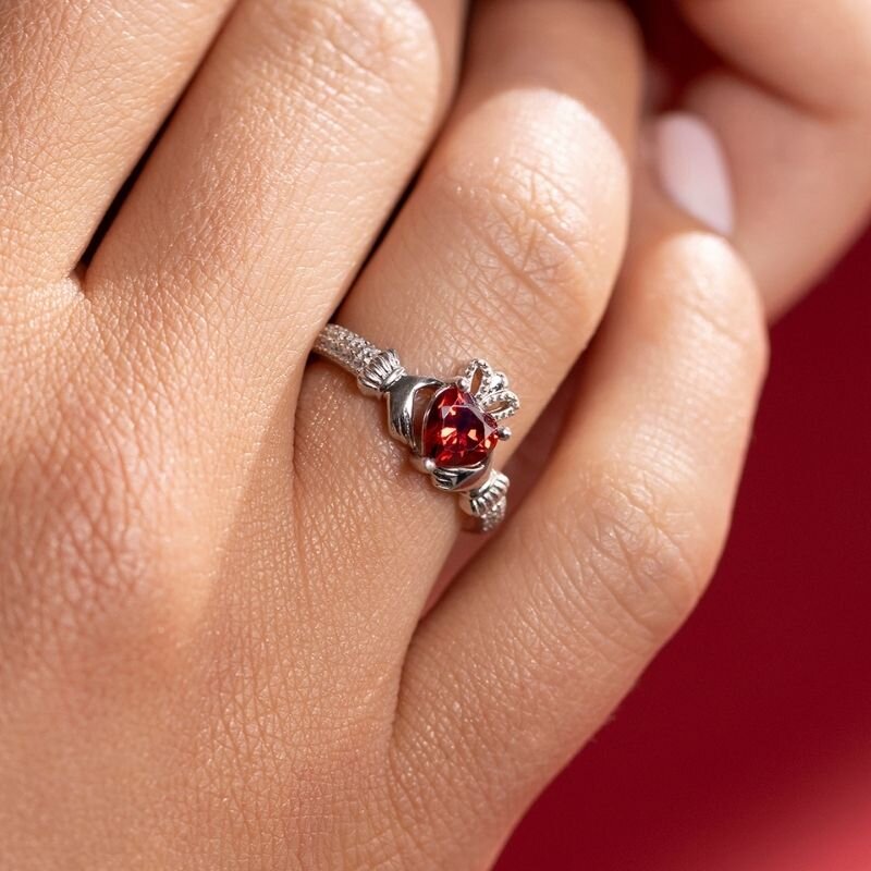 January Birthstone Claddagh Ring