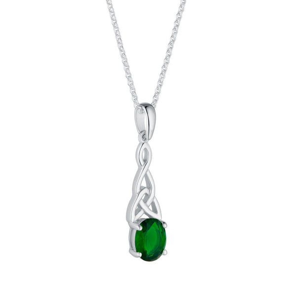 Silver Trinity Knot Green Cz Pendant