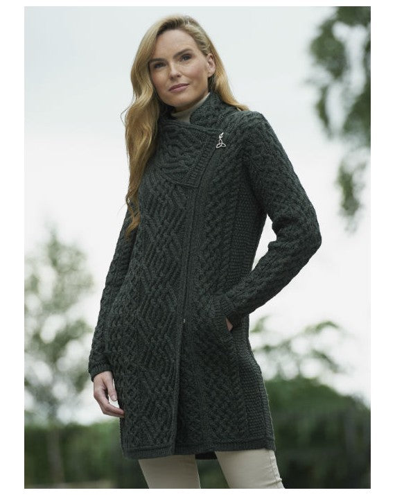 Aran Crafts Cable Knit Side Zip Coat