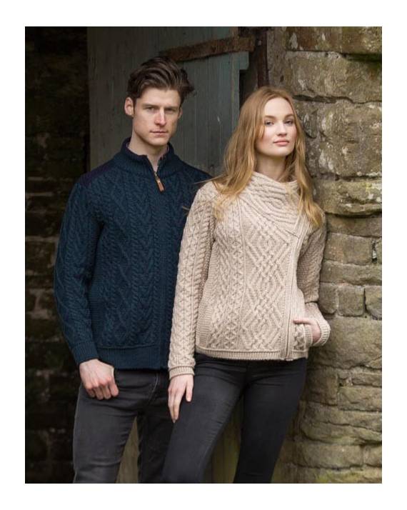 Ladies Oatmeal Aran Irish Cable Knit Side Zip Jacket