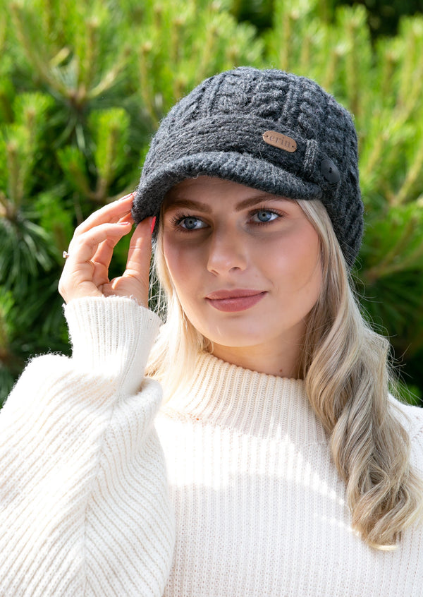 Aran Charcoal Cable Peak Hat